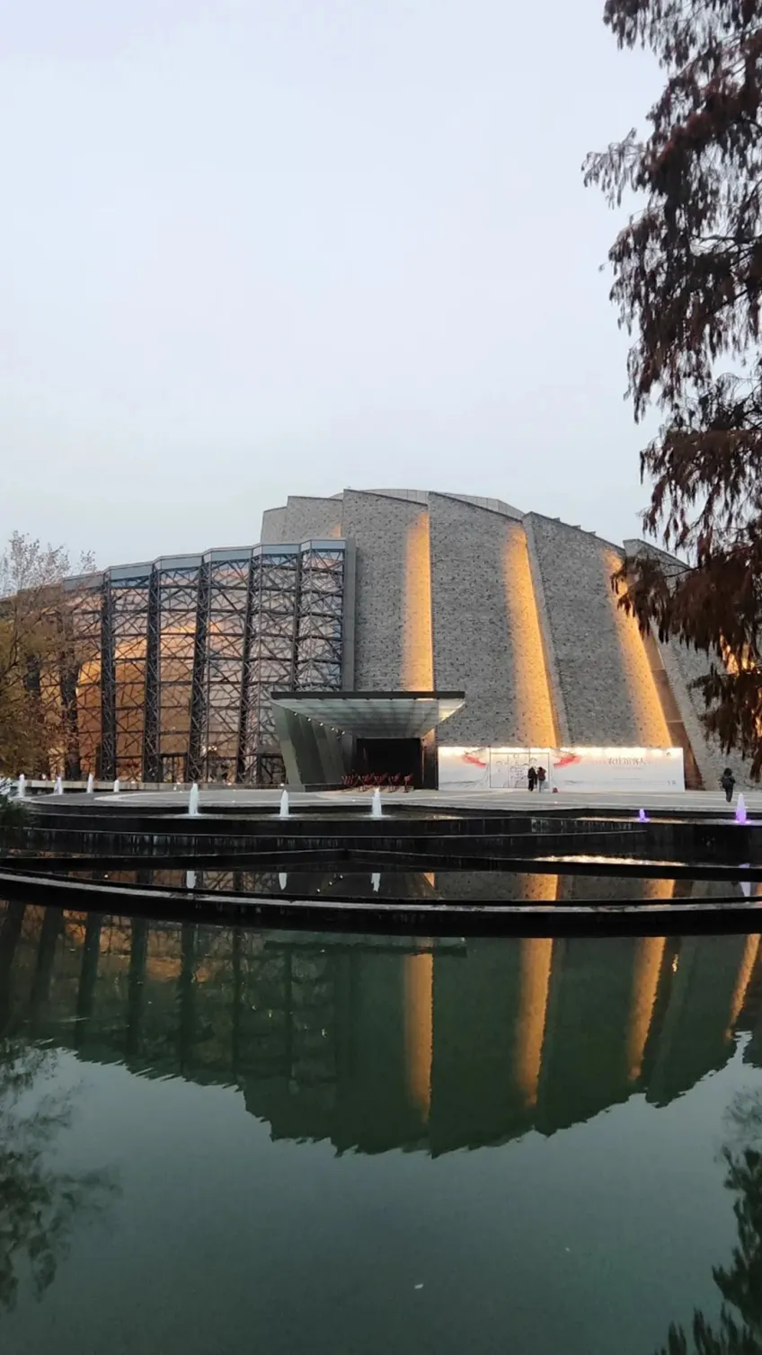 乌镇大剧院玻璃与石片立面及前方水景