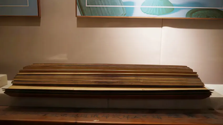 灵隐寺藏经楼贝叶经展柜近景
