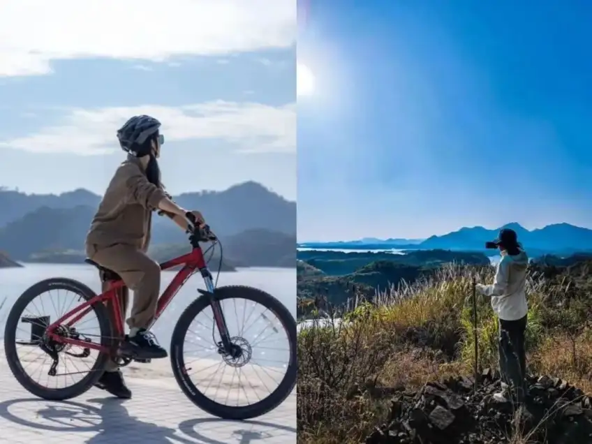 千岛湖湖畔骑行与高处观景实景