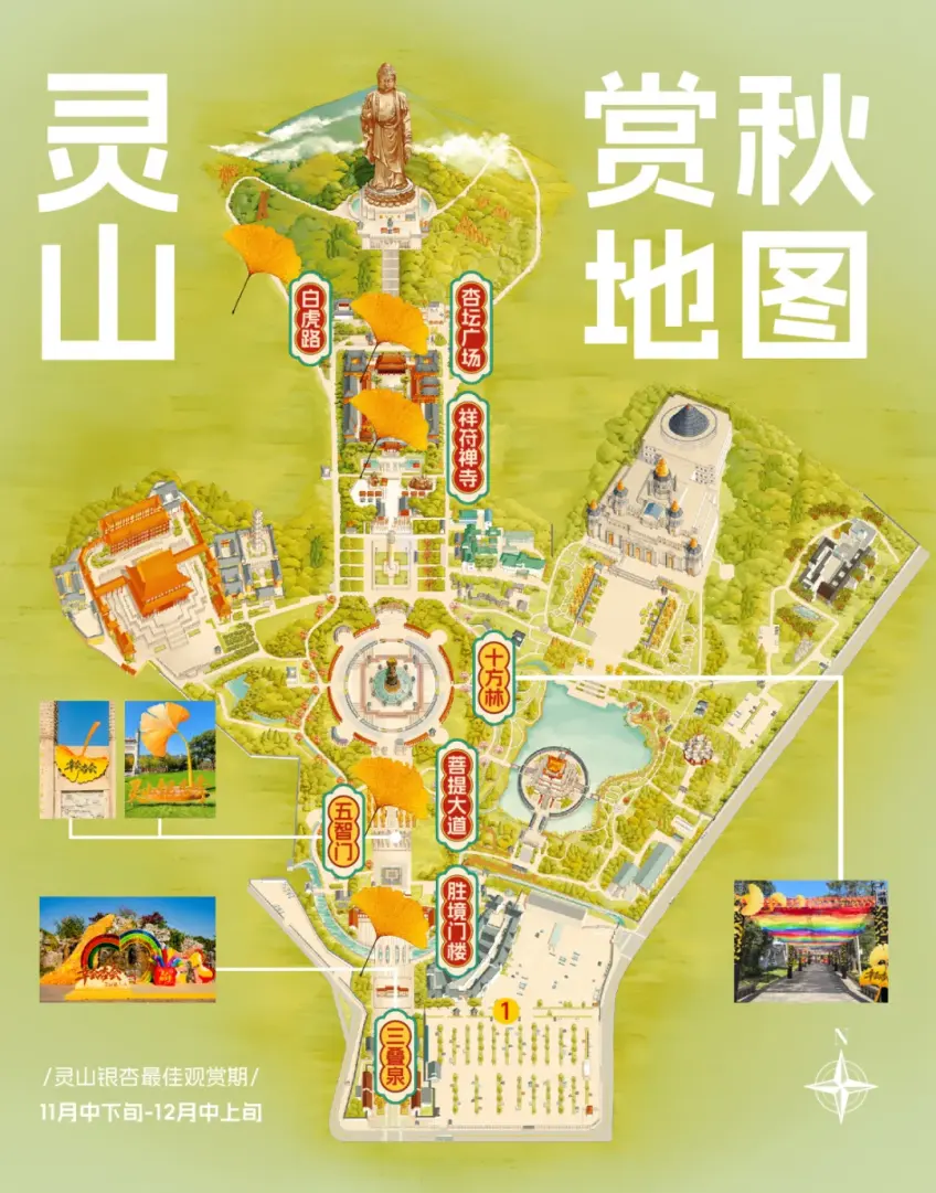 灵山赏秋地图示意标注银杏与主要点位