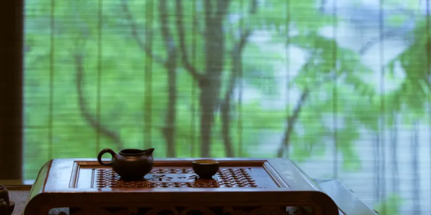 精舍竹帘前紫砂壶茶席