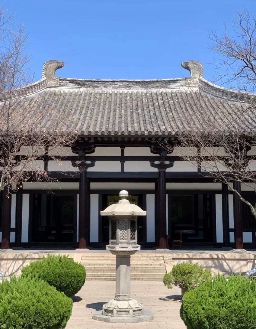 鉴真纪念堂前石灯与唐风建筑