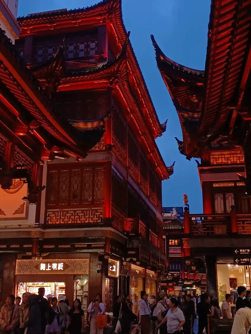 上海城隍庙夜色古建灯火全景