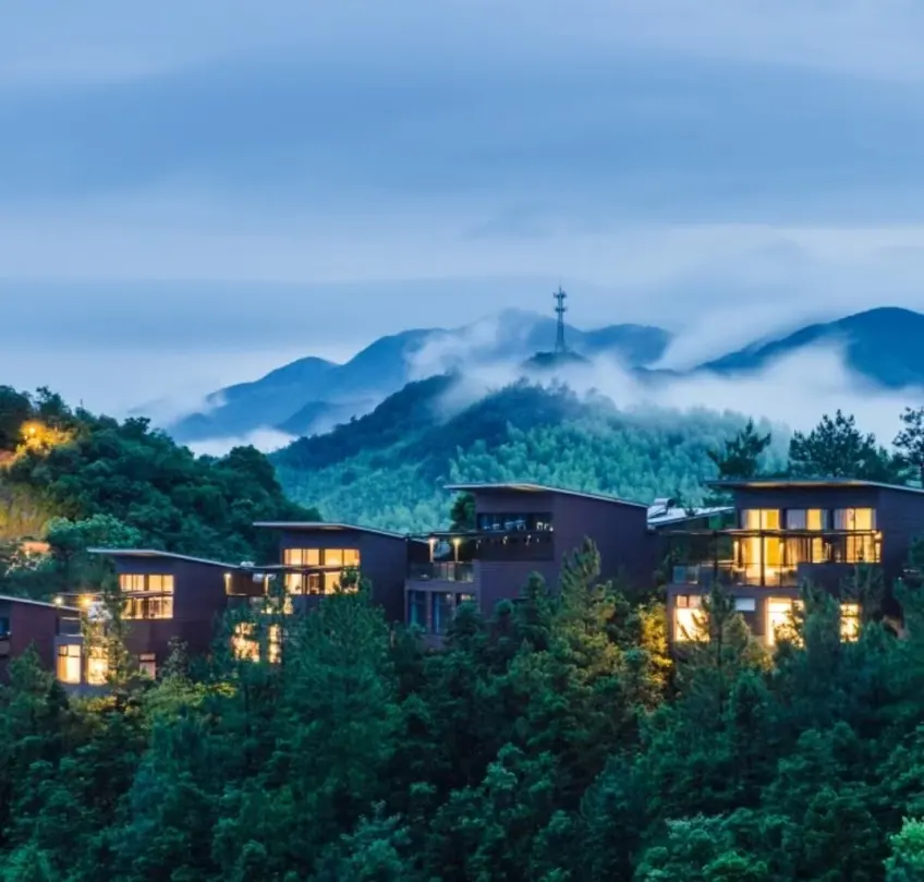 裸心谷竹海山腰树顶别墅夜景