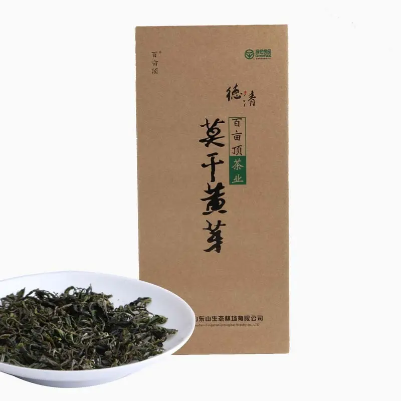 莫干黄芽茶礼盒与干茶特写