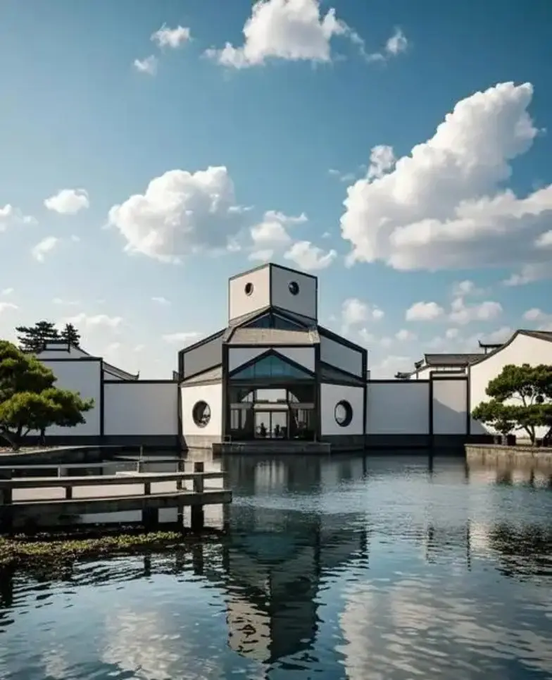苏州博物馆白墙黑瓦庭院水景