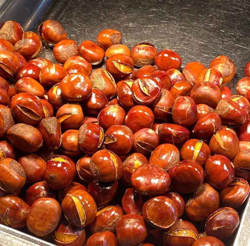 糖炒栗子裂壳露出金黄果仁