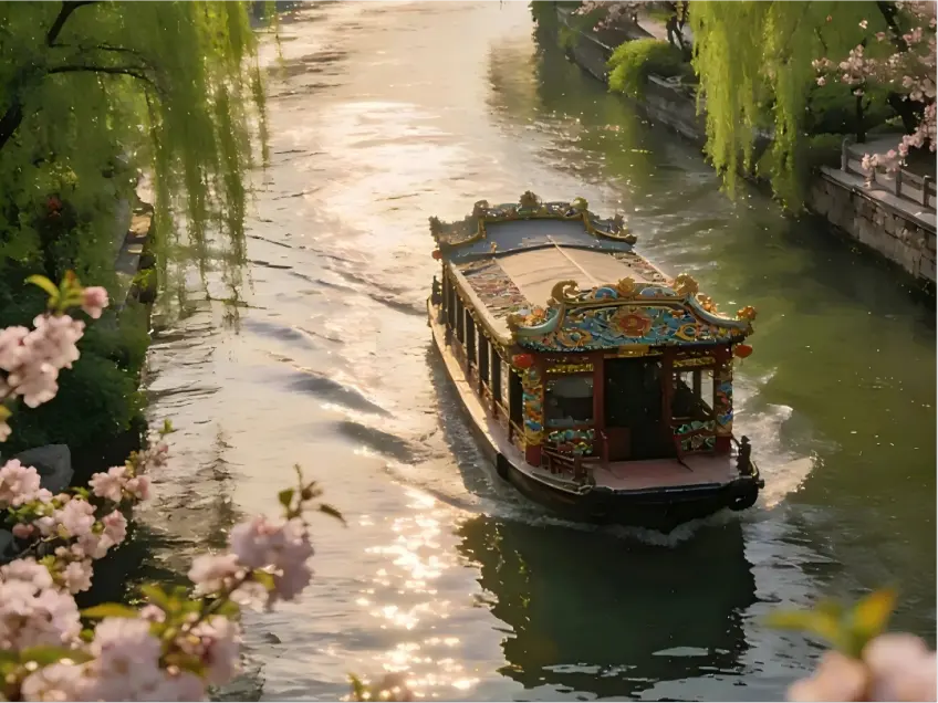 扬州河畔古城白天街景