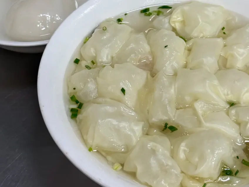 白瓷碗小馄饨清汤与葱花