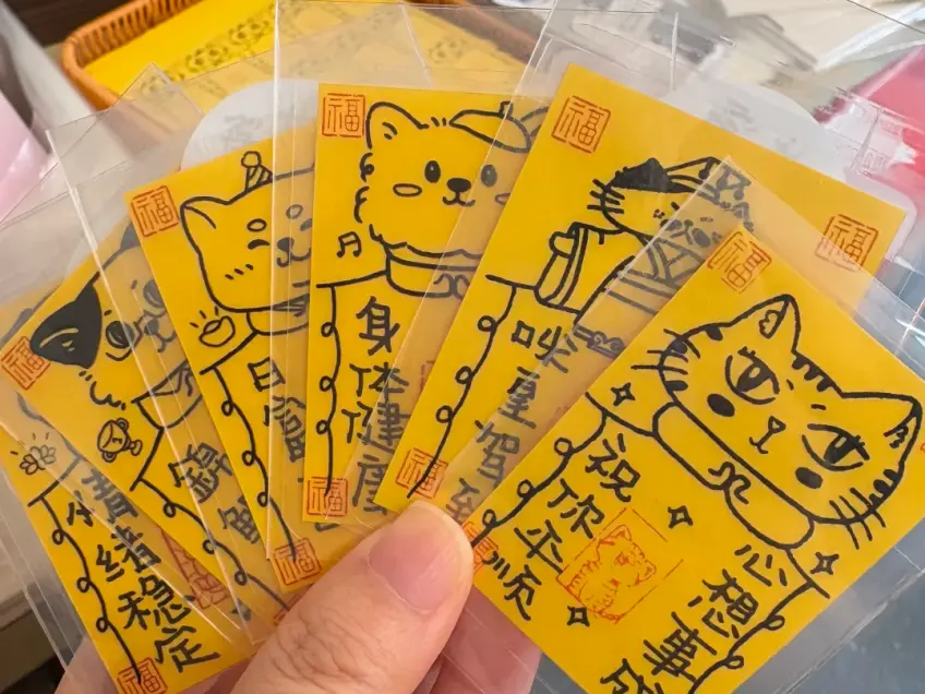 手持萌猫祈福文创卡近景