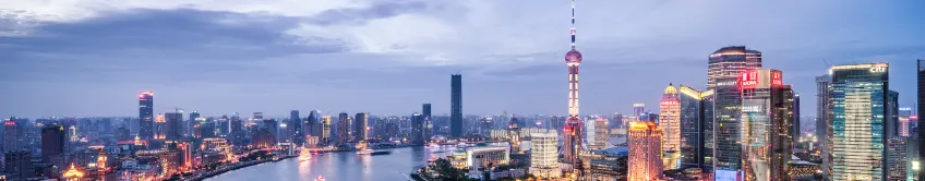 黃浦江暮色一江兩岸浦東浦西全景航拍