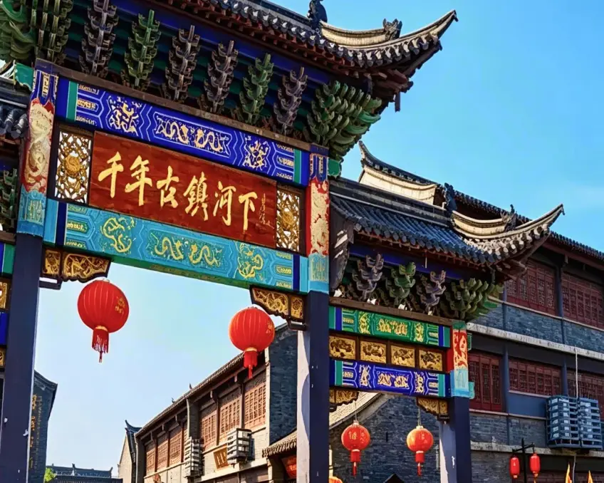 河下古鎮牌坊紅燈橫圖