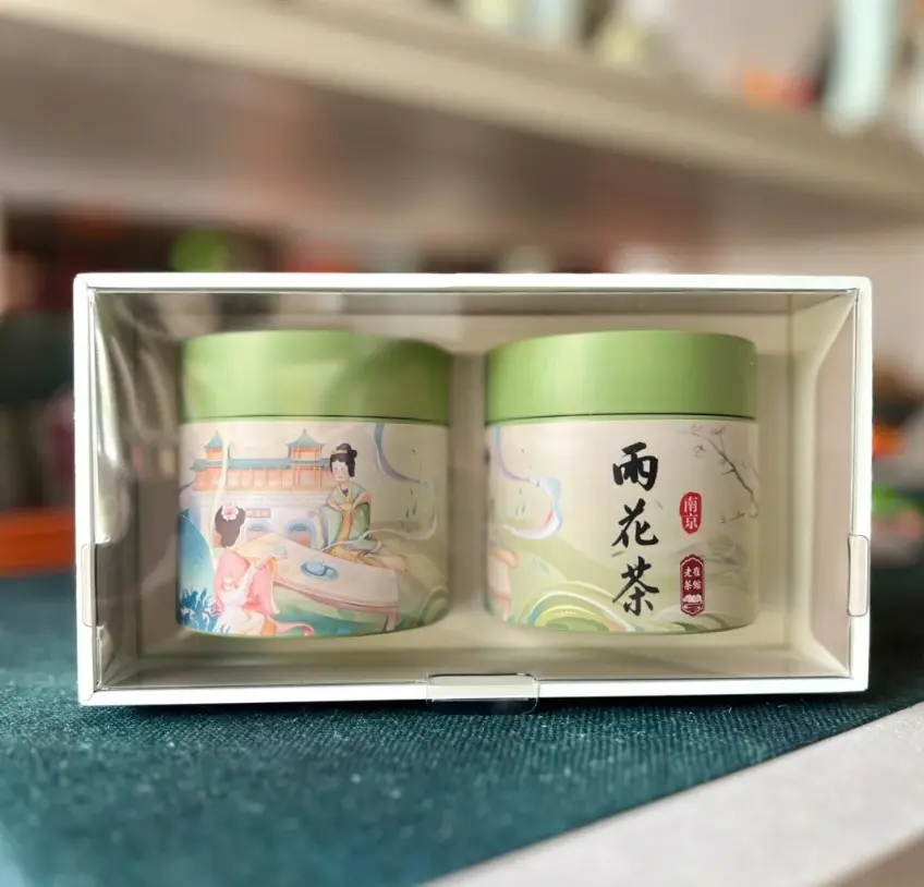 雨花茶雙罐禮盒裝貨架陳列