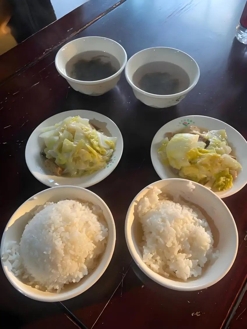 齋飯兩份白米飯青菜與清湯