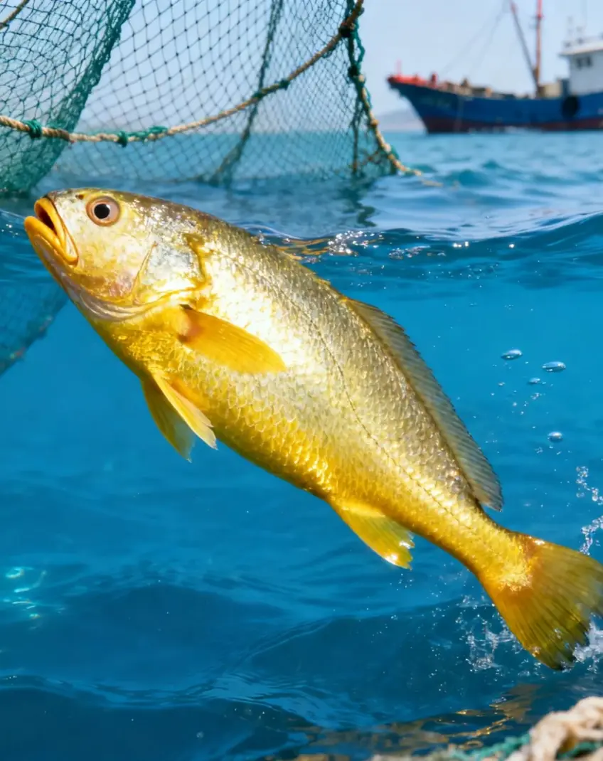 豎圖金色大黃魚躍出海面