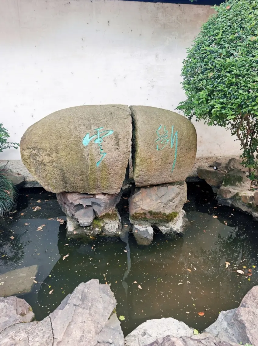 斷雲石上沈園二字裂痕特寫