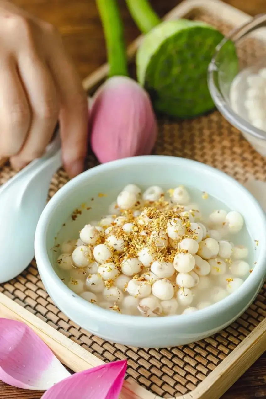 桂花雞頭米甜湯與蓮蓬點綴