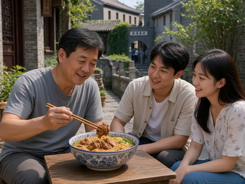 本地向导讲解街巷美食示意