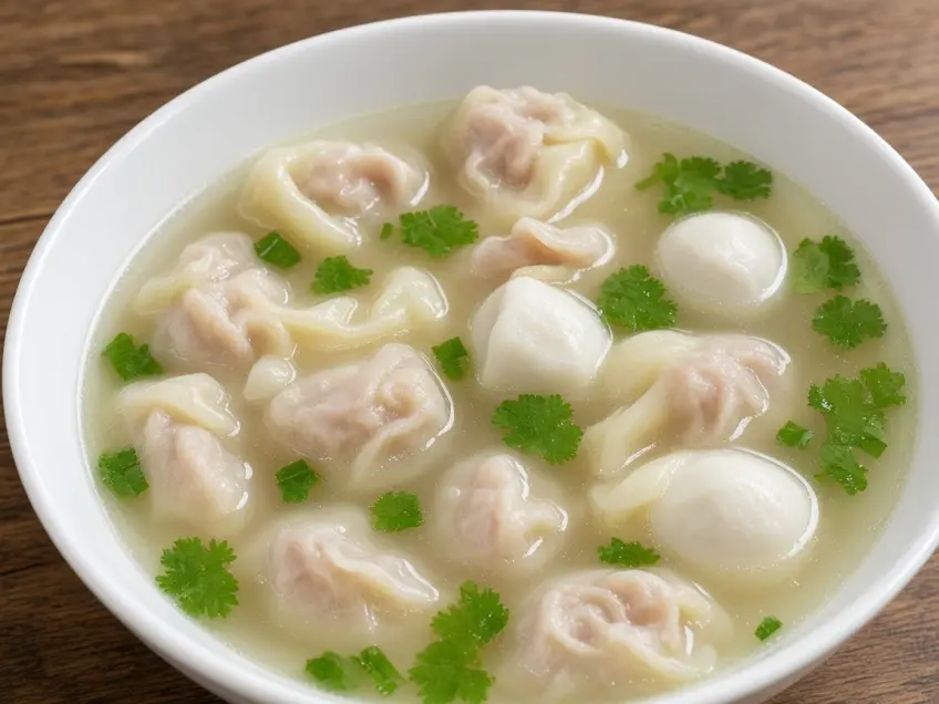 薄皮馄饨与鱼丸清汤一碗