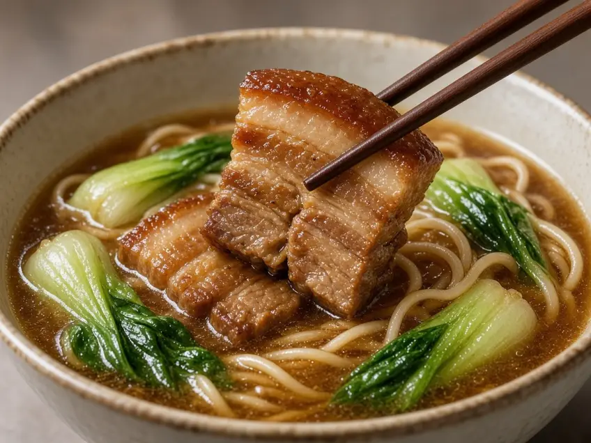 红烧肉与青菜汤面