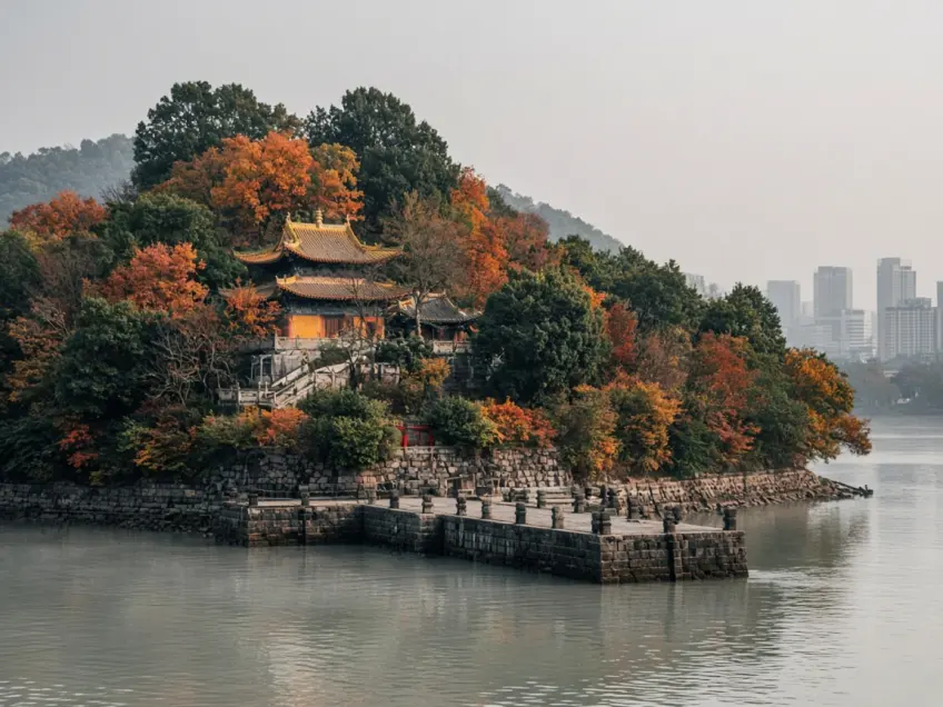 焦山江心岛寺秋色临水