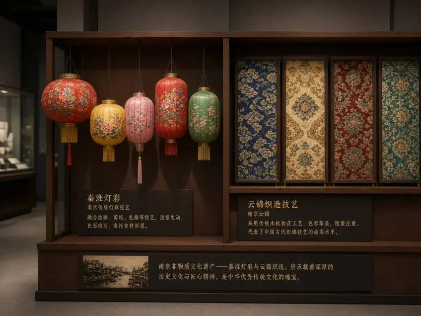 南京博物院秦淮燈綵與雲錦展陳示意