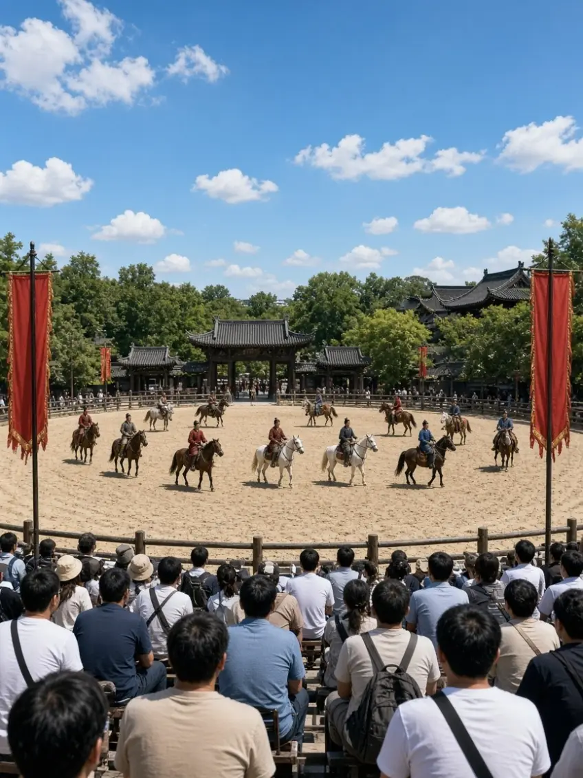 三國城賽場騎馬錶演觀眾豎圖示意