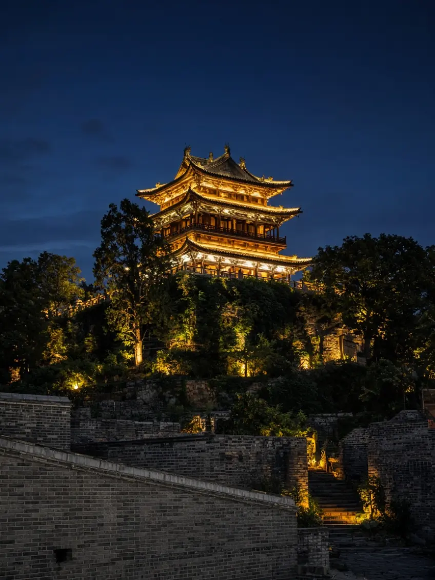 西津渡山巅楼阁夜景灯带