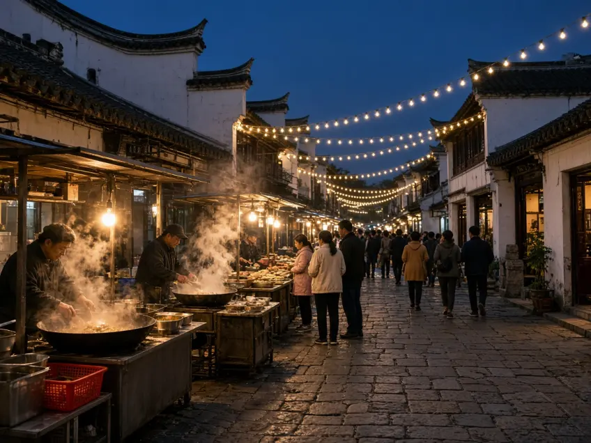 嘉兴越秀夜市热气小吃档口示意
