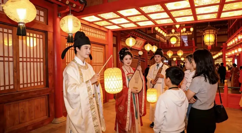 年味市集汉服提灯互动展演示意